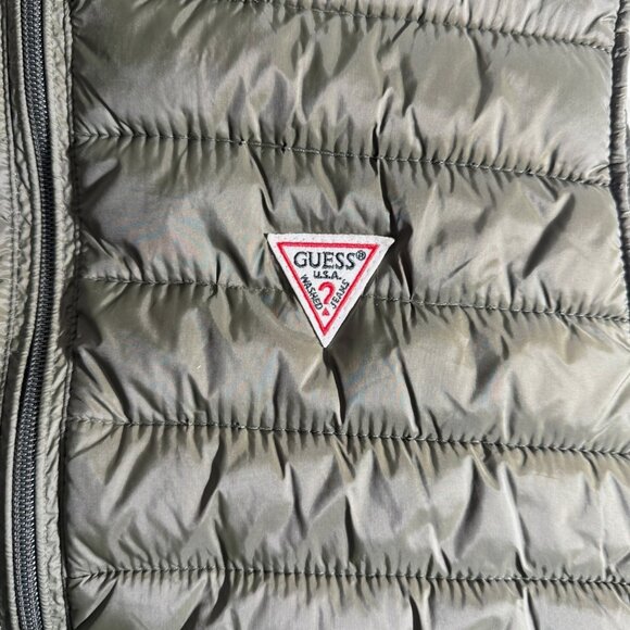 Guess Green Full Zip Hooded Light Puffer Vest Women Pockets 90s Atheleisure - Picture 2 of 9